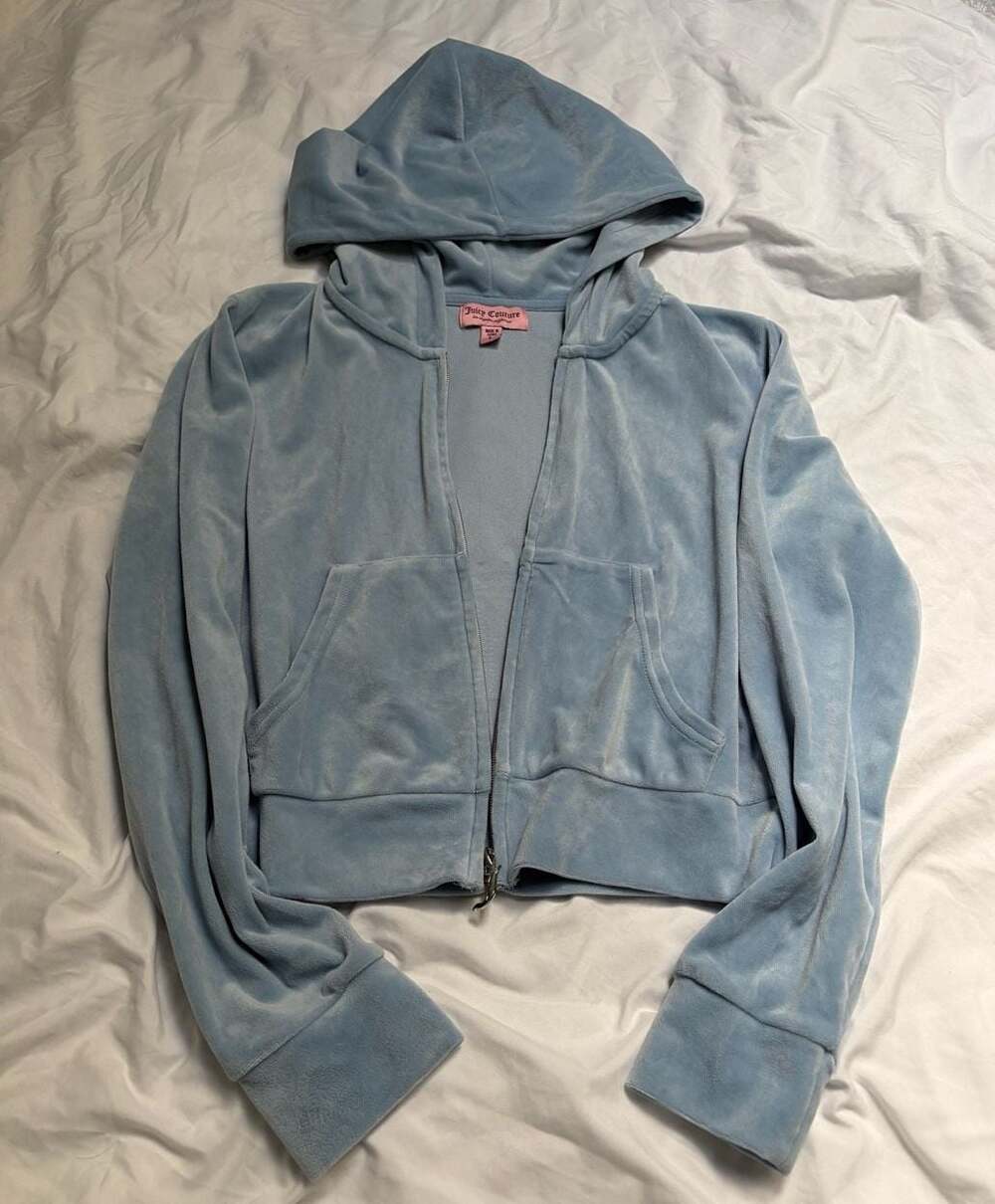 Juicy Couture Velour Zip-Up Hoodie with Rhinestone Crown and Logo size L